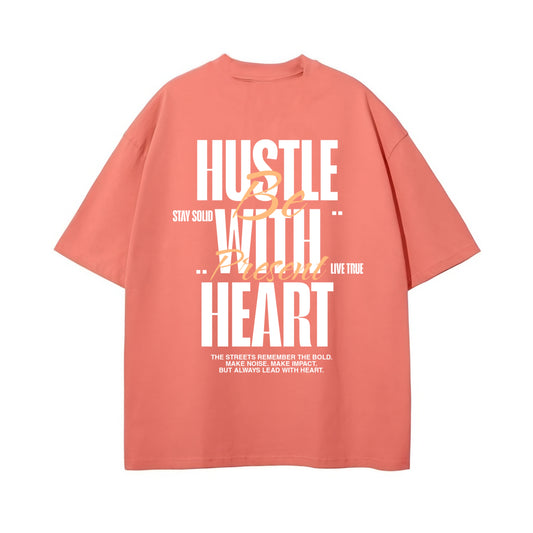 HUSTLE WITH HEART - Light Coral Oversized T-shirt